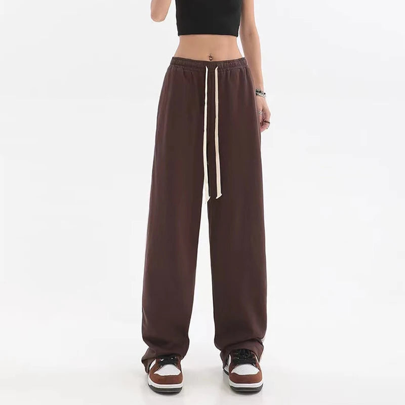 MEXZT Striped Joggers Sweatpants Bf Hip Hop Women High Waist Wide Leg Sports Pants Streetwear Drawstring Baggy Straight Trousers