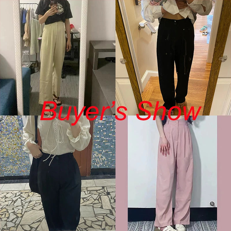 Rimocy 2023 New Straight Wide Leg Women's Pants Korean Style High Waist Pants for Women Solid Color Loose Suit Trousers Female